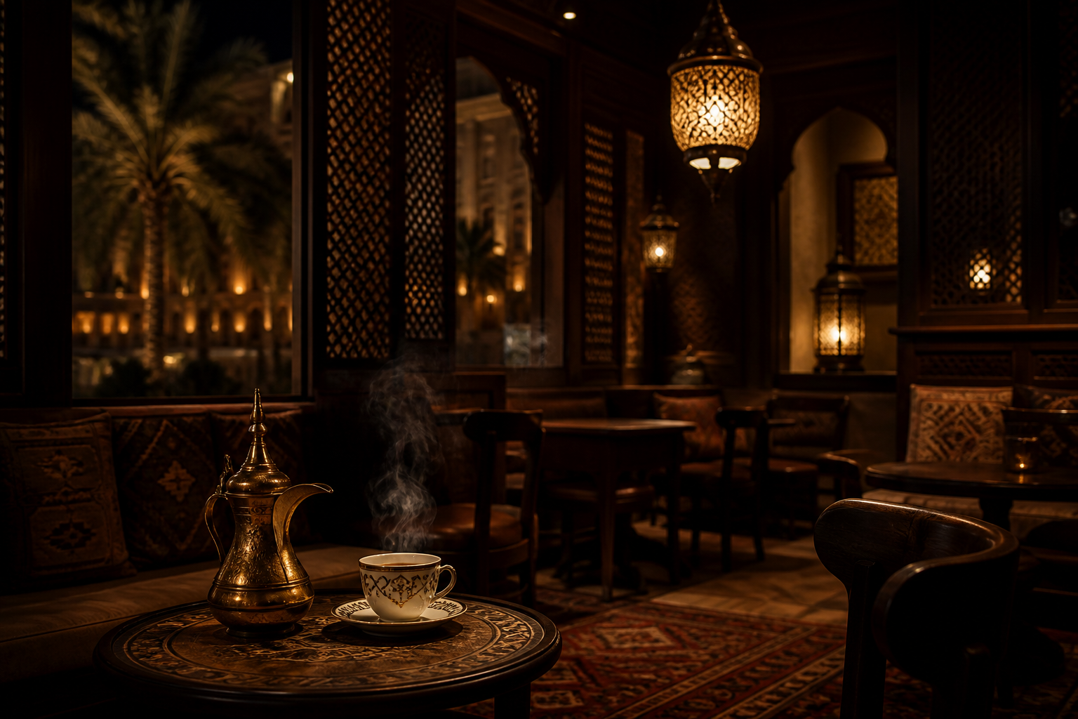 Warm lantern light in a quiet coffee house — a stand-in until a founder portrait is provided.